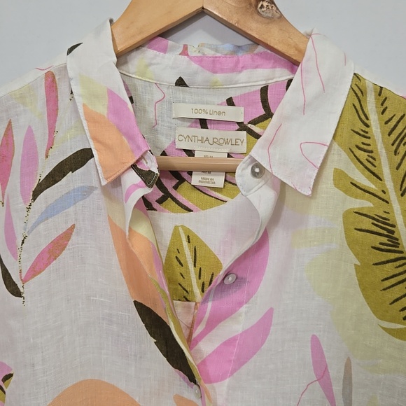 Cynthia Rowley 100% Linen Tropical Print Buttin Down Camp Shirt Size M  Resort - Picture 4 of 12